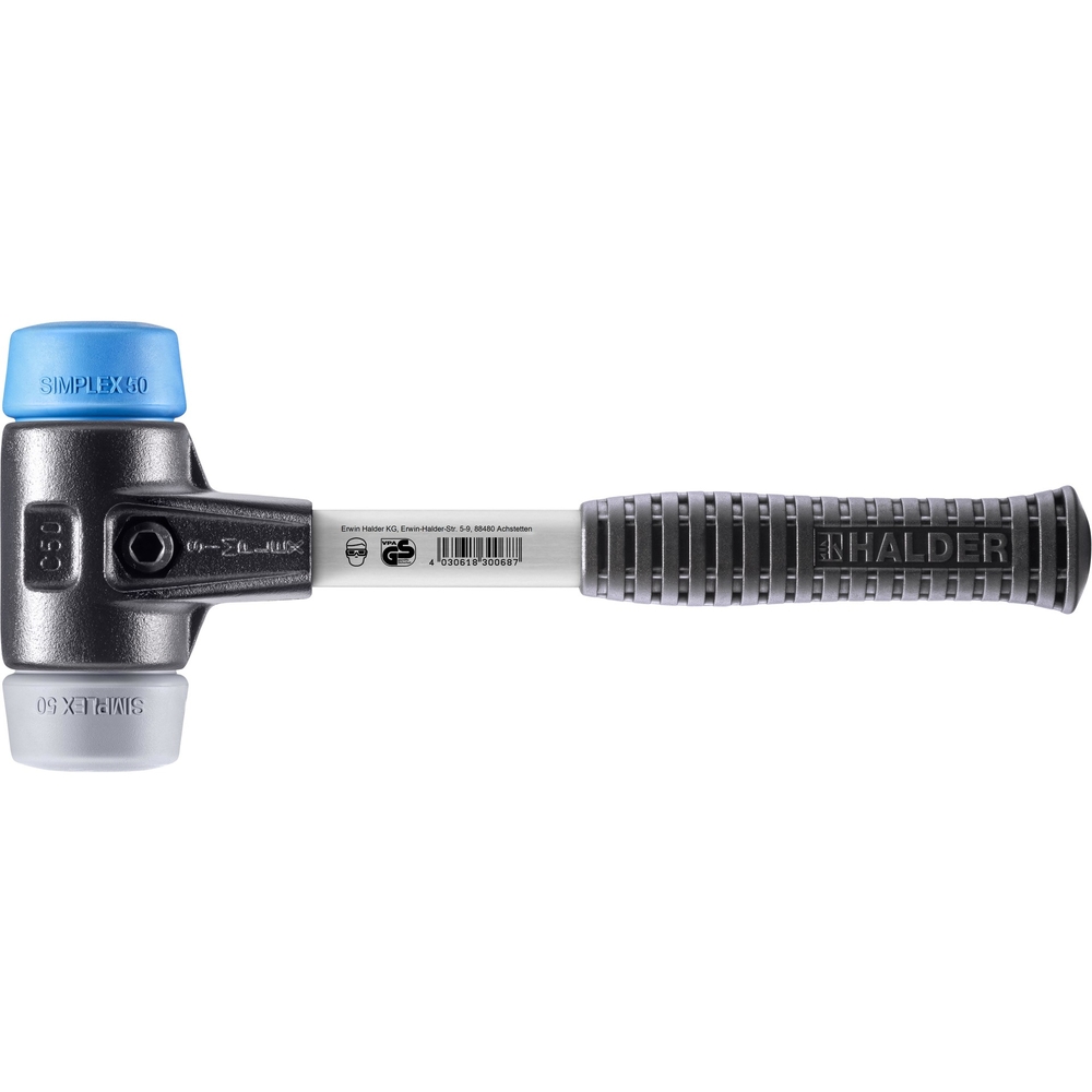 Maillet SIMPLEX boîtier fonte malléable renforcée et manche fibre de verre diam 50 TPE souple TPE moyen - HALDER - 3713.050