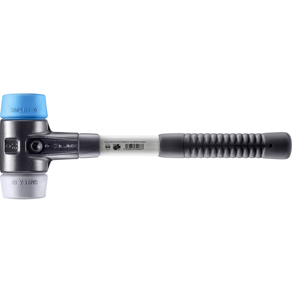 Maillet SIMPLEX boîtier fonte malléable renforcée manche fibre de verre diam 60 TPE souple TPE moyen - HALDER - 3713.060