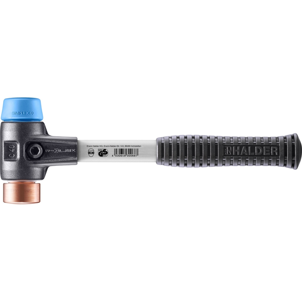 Maillet SIMPLEX boîtier fonte malléable renforcée manche fibre de verre diam 40 TPE souple cuivre - HALDER - 3714.040