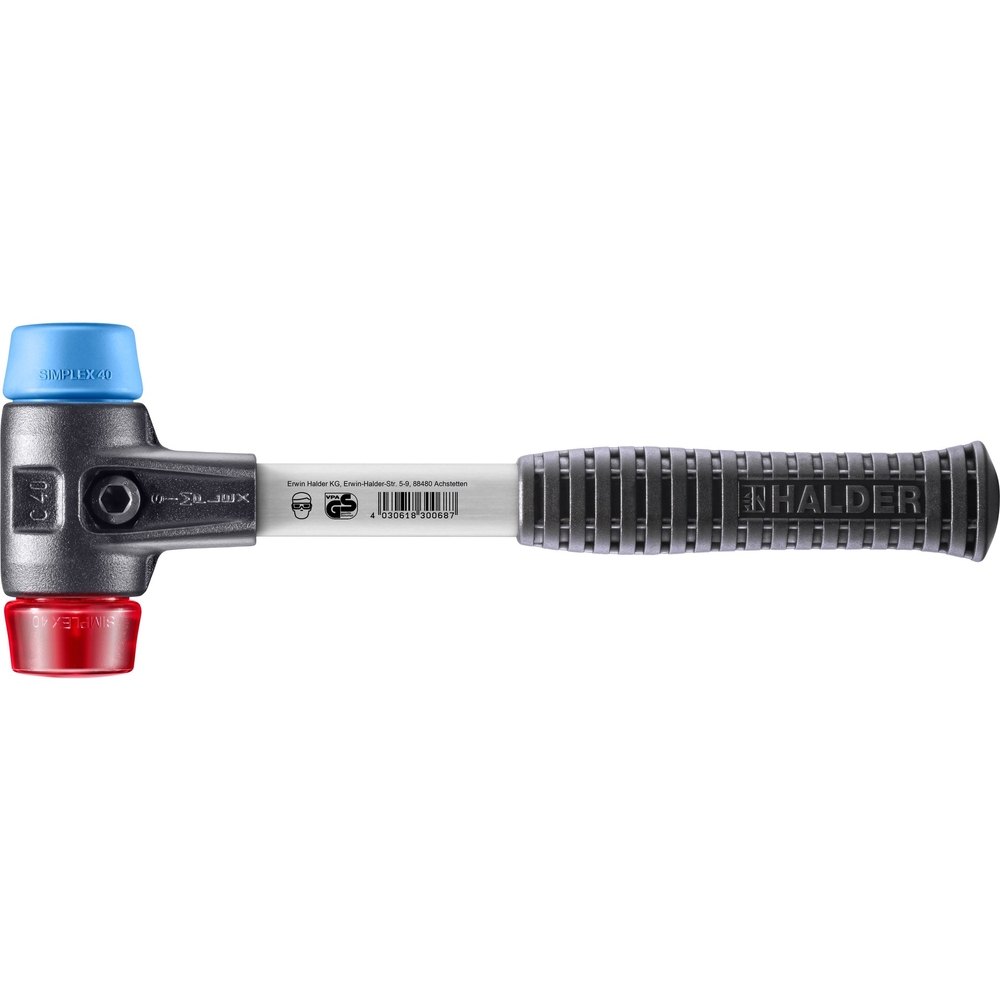 Maillet SIMPLEX boîtier fonte malléable renforcée manche fibre de verre diam 40 TPE souple plastique - HALDER - 3716.040