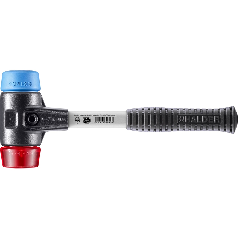 Maillet SIMPLEX boîtier fonte malléable renforcée manche fibre de verre diam 50 TPE souple plastique - HALDER - 3716.050