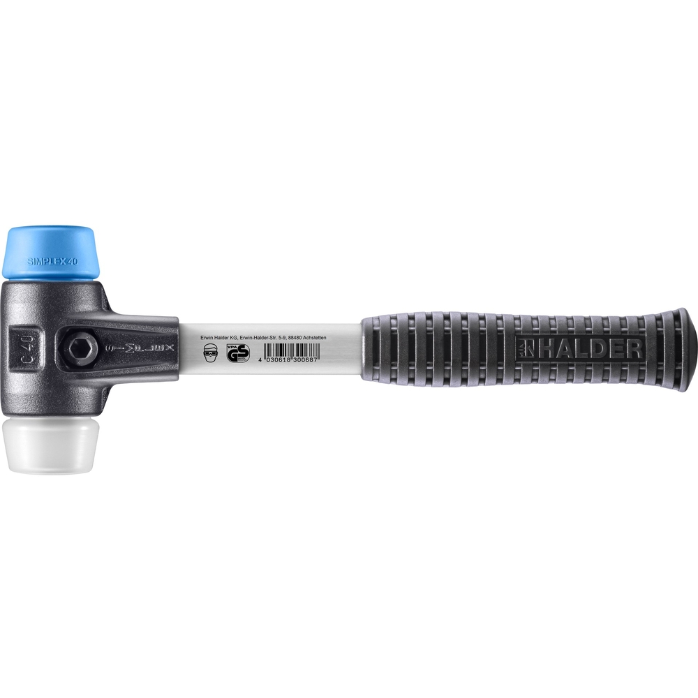 Maillet SIMPLEX boîtier fonte malléable renforcée manche fibre de verre diam 40 TPE souple superplastique - HALDER - 3717.040