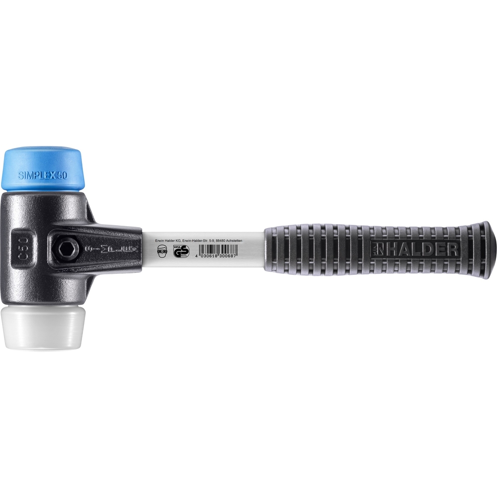 Maillet SIMPLEX boîtier fonte malléable renforcée manche fibre de verre diam 50 TPE souple superplastique - HALDER - 3717.050