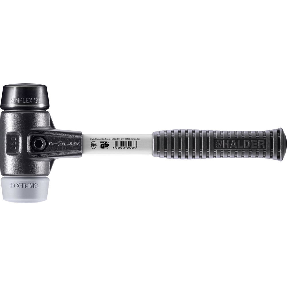 Maillet SIMPLEX boîtier en fonte malléable renforcée et manche en fibre de verre diam 50 caoutchouc TPE - HALDER - 3723.050