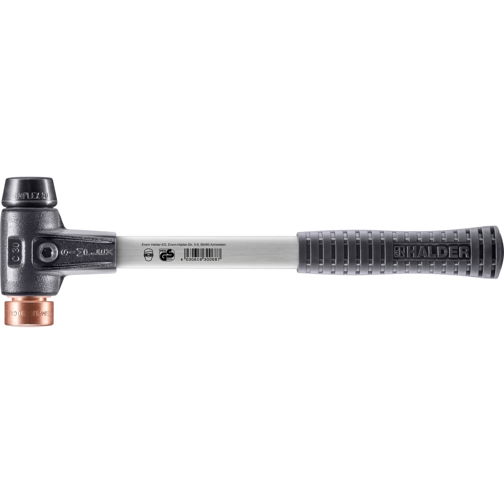 Maillet SIMPLEX boîtier fonte malléable renforcée manche fibre de verre diam 30 caoutchouc cuivre - HALDER - 3724.030