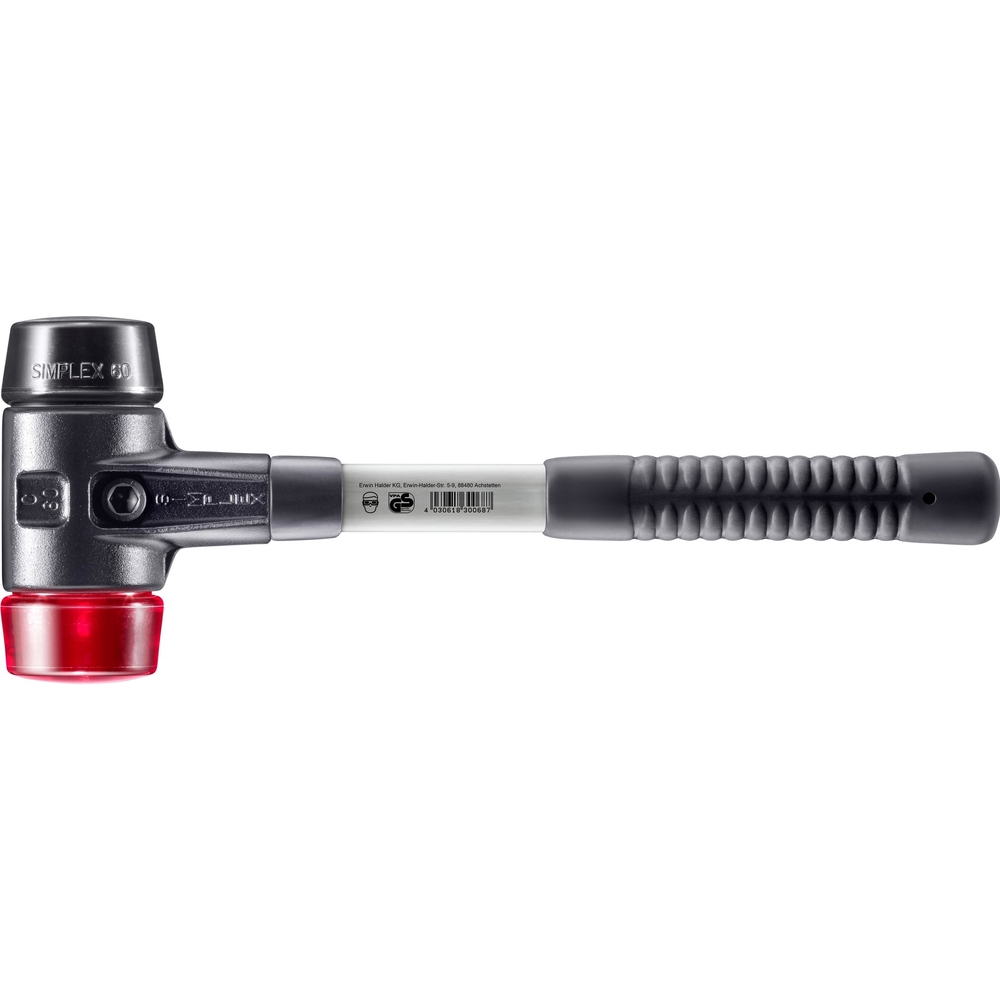 Maillet SIMPLEX boîtier fonte malléable renforcée manche fibre de verre diam 60 caoutchouc plastique - HALDER - 3726.060