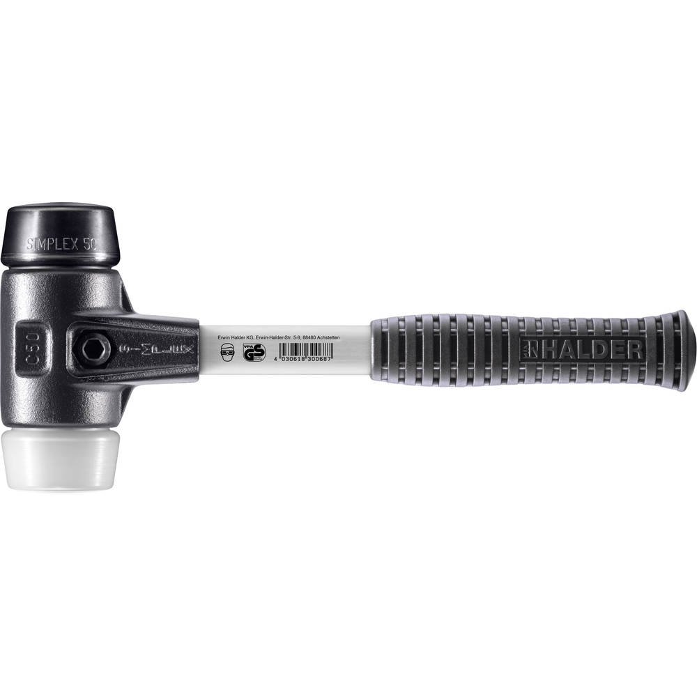 Maillet SIMPLEX boîtier fonte malléable renforcée et manche fibre de verre diam 50 caoutchouc - HALDER - 3727.050