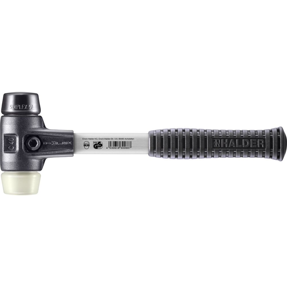 Maillet SIMPLEX boîtier fonte malléable renforcée manche fibre de verre diam 40 caoutchouc nylon - HALDER - 3728.040