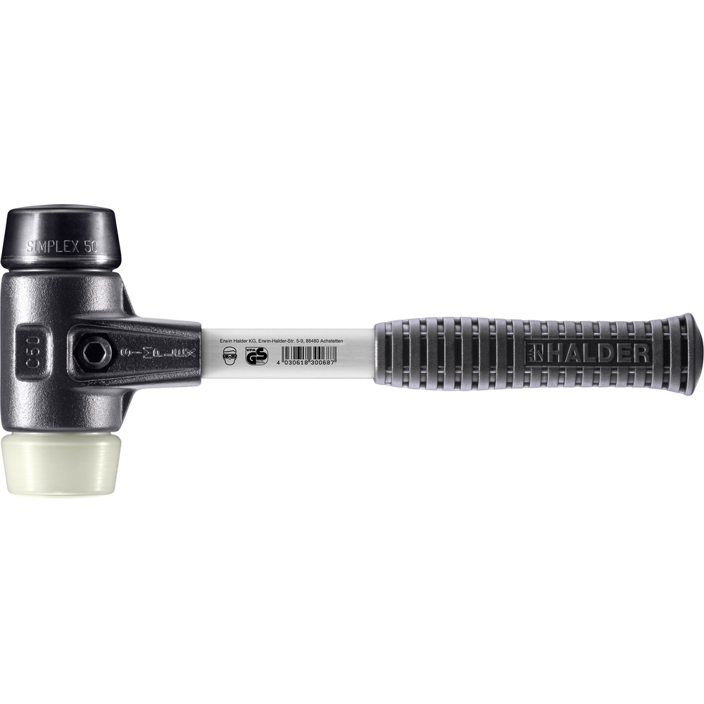 Maillet SIMPLEX boîtier fonte malléable renforcée manche fibre de verre diam 50 caoutchouc nylon - HALDER - 3728.050