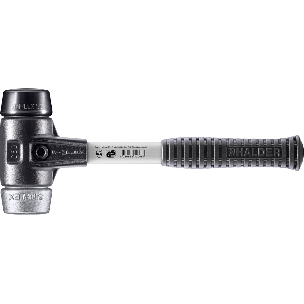 Maillet SIMPLEX boîtier fonte malléable renforcée manche fibre de verre diam 50 caoutchouc métal doux - HALDER - 3729.050