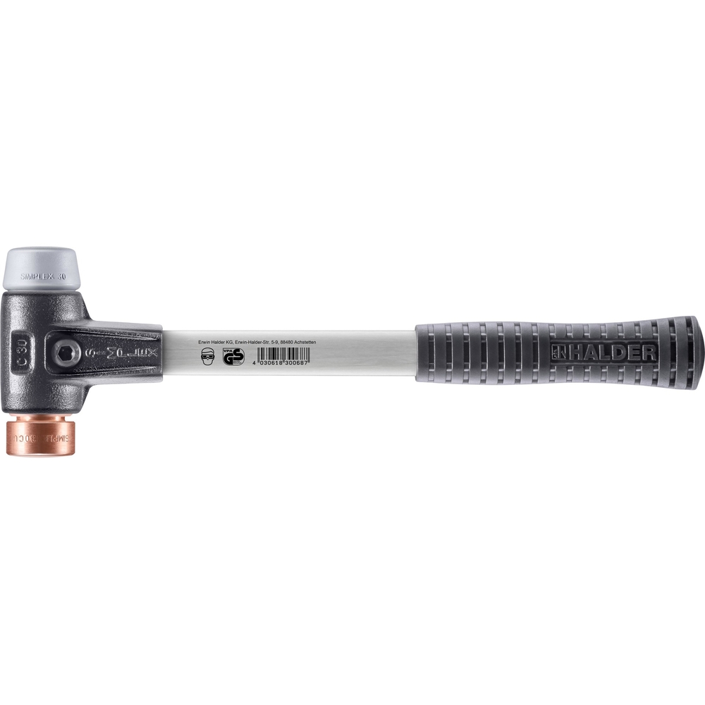 Maillet SIMPLEX boîtier fonte malléable renforcée manche fibre de verre diam 30 TPE moyen cuivre - HALDER - 3734.030