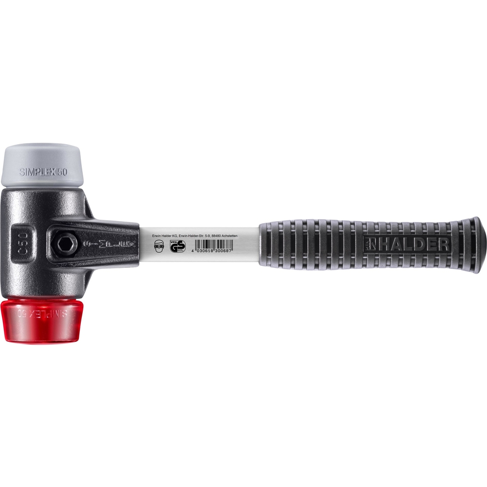 Maillet SIMPLEX boîtier fonte malléable renforcée et manche fibre de verre diam 50 TPE moyplastique - HALDER - 3736.050