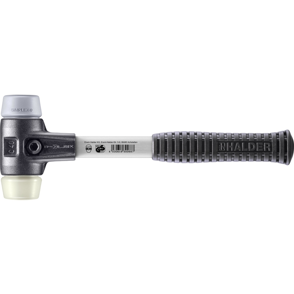 Maillet SIMPLEX boîtier fonte malléable renforcée manche fibre de verre diam 40 TPE moyen nylon - HALDER - 3738.040