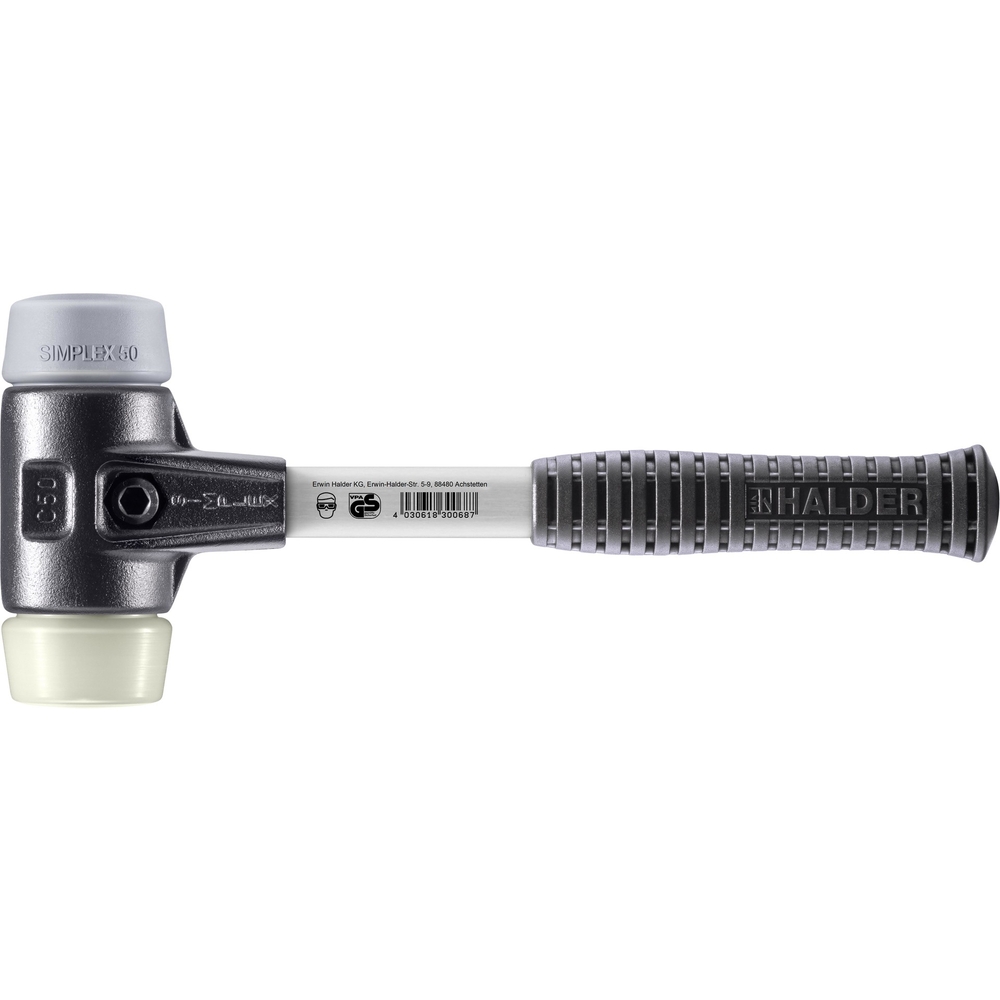 Maillet SIMPLEX boîtier fonte malléable renforcée manche fibre de verre diam 50 TPE moyen nylon - HALDER - 3738.050