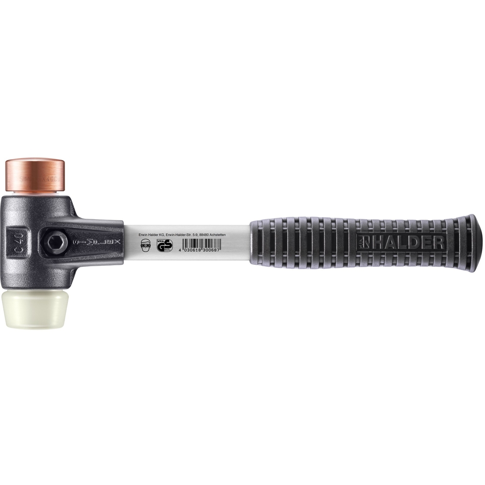 Maillet SIMPLEX boîtier fonte malléable renforcée manche fibre de verre diam 40 cuivre nylon - HALDER - 3748.040