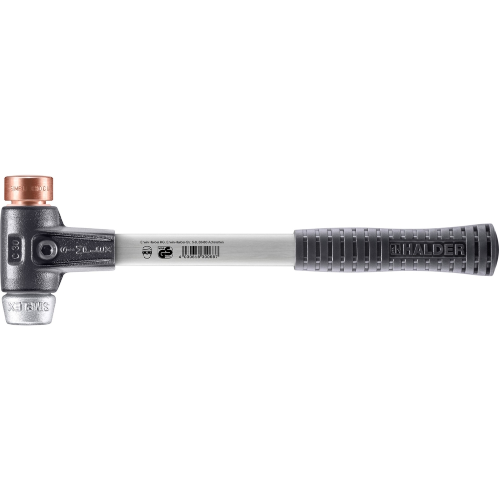 Maillet SIMPLEX boîtier en fonte malléable renforcée et manche en fibre de verre diam 30 cuivre - HALDER - 3749.030