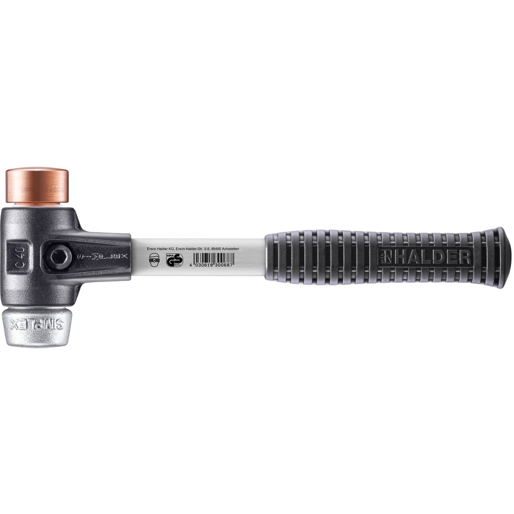 Maillet SIMPLEX boîtier fonte malléable renforcée manche fibre de verre diam 40 cuivre métal non trempé - HALDER - 3749.040