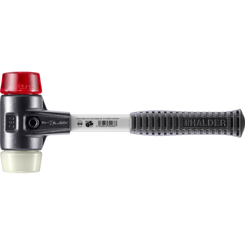 Maillet SIMPLEX boîtier fonte malléable renforcée manche fibre de verre diam 50 plastique nylon - HALDER - 3768.050