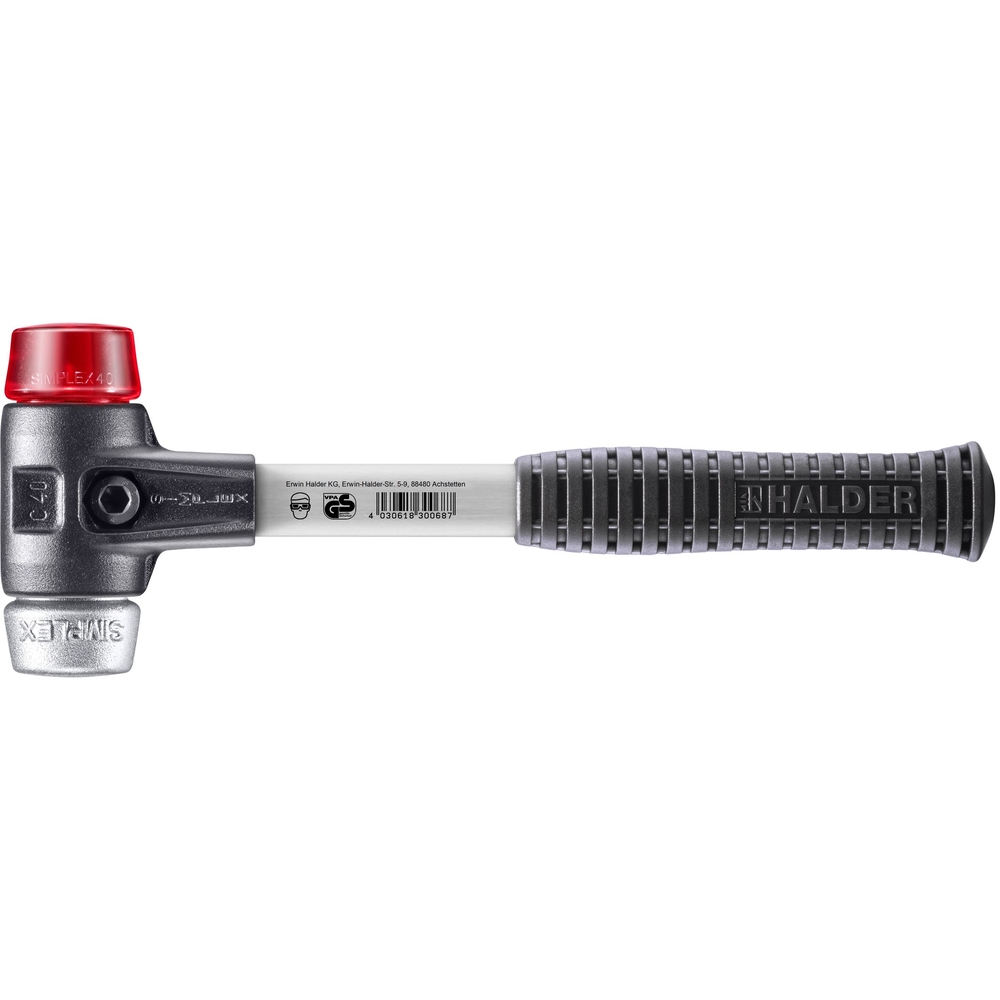 Maillet SIMPLEX boîtier en fonte malléable renforcée et manche en fibre de verre diam 40 plastique - HALDER - 3769.040