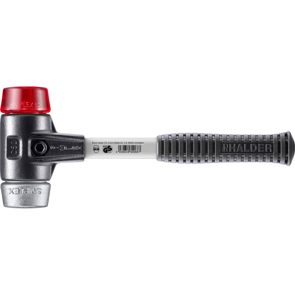 Maillet SIMPLEX boîtier fonte malléable renforcée manche fibre de verre diam 50 plastique métal non trempé - HALDER - 3769.050