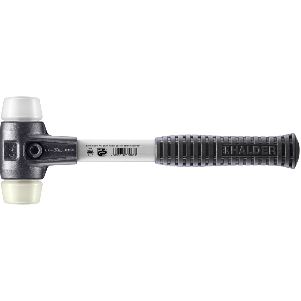 Maillet SIMPLEX boîtier en fonte malléable renforcée et manche en fibre de verre diam 40 superplastique nylon - HALDER - 3778.040