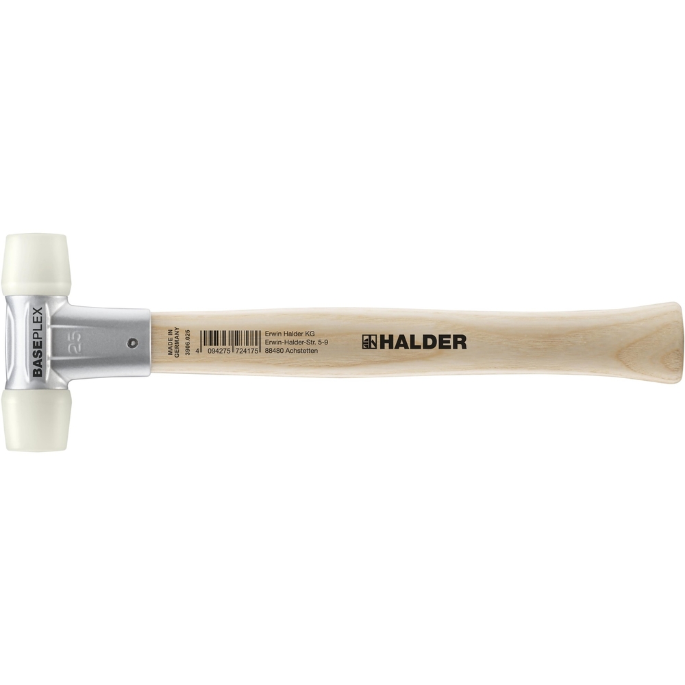 Maillet BASEPLEX avec boîtier en zinc mouléet manche en bois diam 25 embout en nylon - HALDER - 3908.025