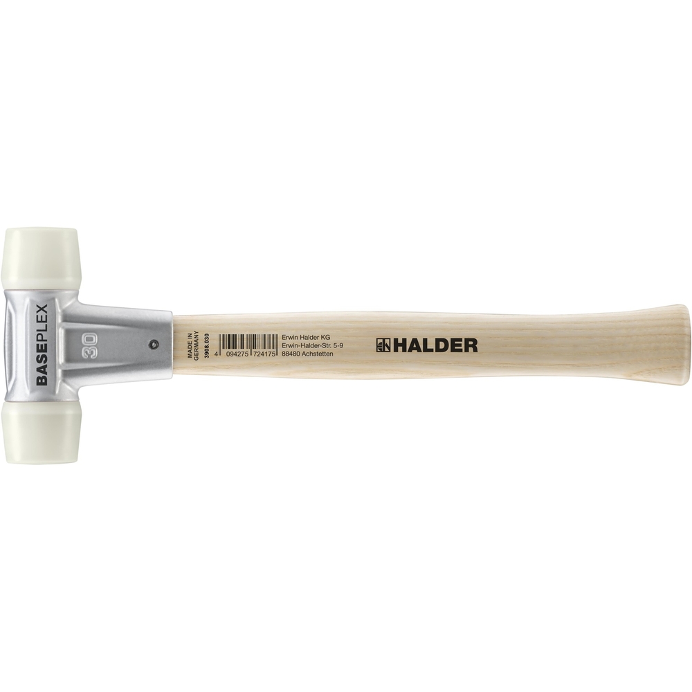 Maillet BASEPLEX avec boîtier en zinc mouléet manche en bois diam 30 embout en nylon - HALDER - 3908.030