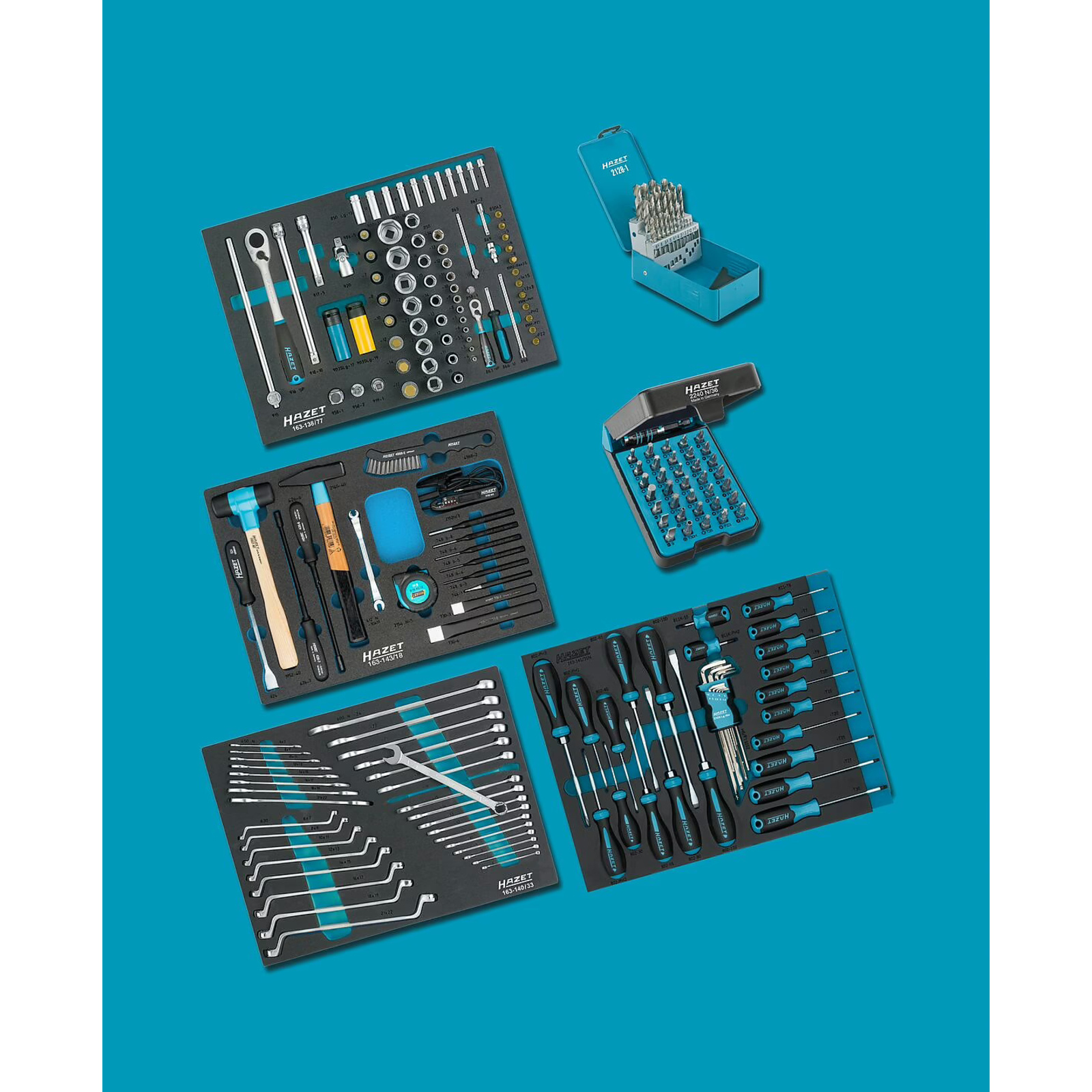 Assortiment d'outils 220 pièces garniture mousse bimatière Safety-Insert-System HAZET - 0-179/220