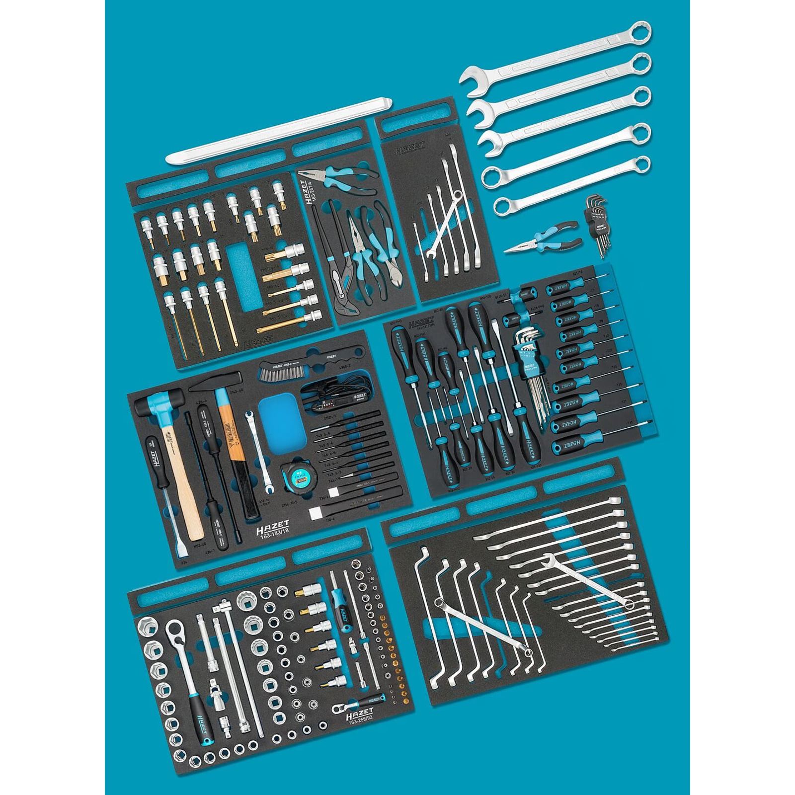 Assortiment d'outils standard 214 pièces pour AUDI avec cliquet HiPer en mousse bimatière HAZET - 0-2500-163/214