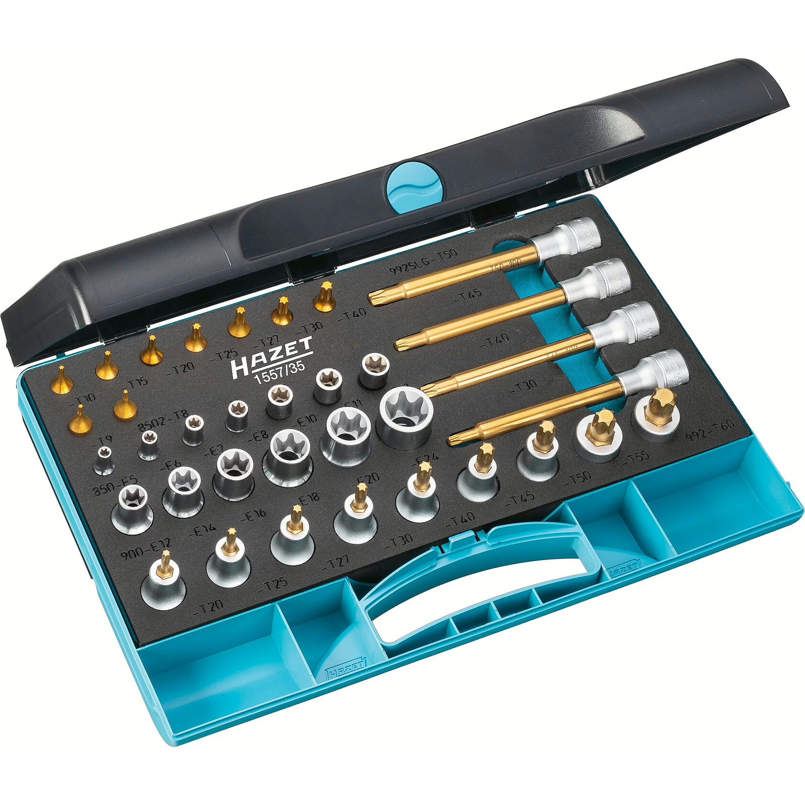 Jeu d'outils 35 pièces carré creux 1/4 et 1/2 pouce profil TORX avec coffret HAZET - 1557/35