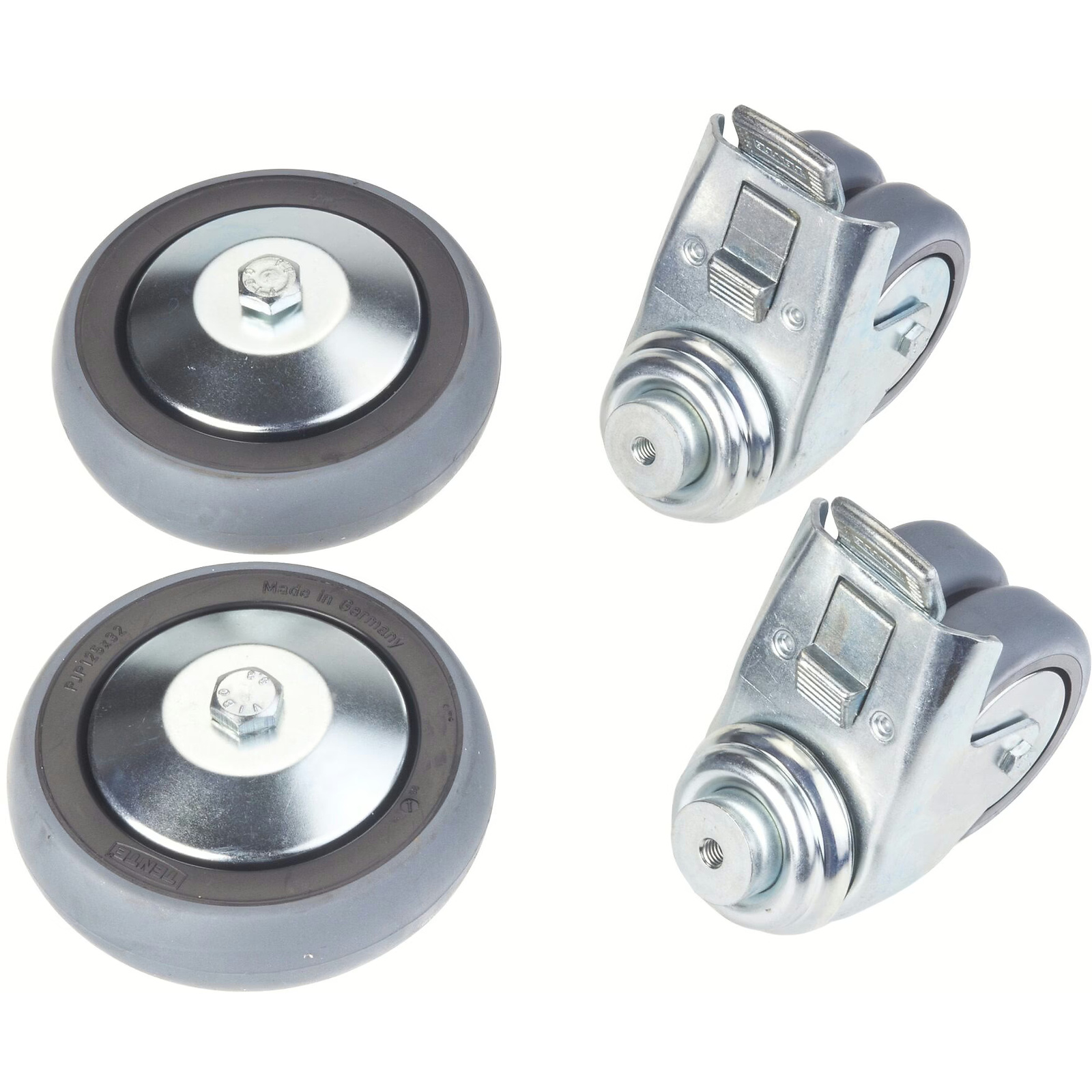 Jeu de roues 2 roues disque 125 mm 2 galets pivotants doubles 75 mm avec freins HAZET - 160-0119