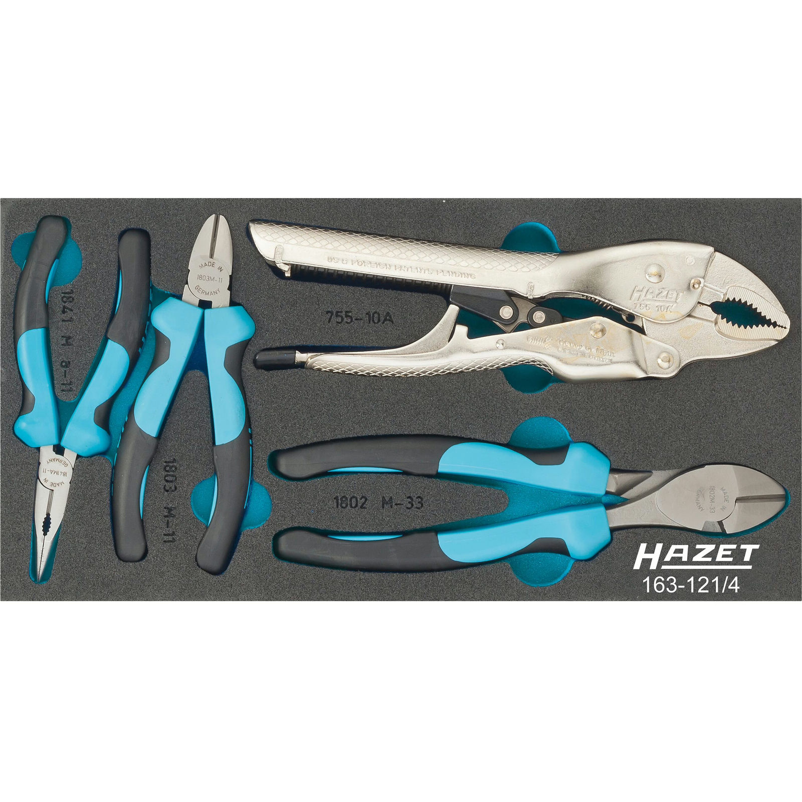 Jeu de pinces 4 pièces avec pince-étau 1/3 342 x 172 mm mousse bimatière SIS HAZET - 163-121/4