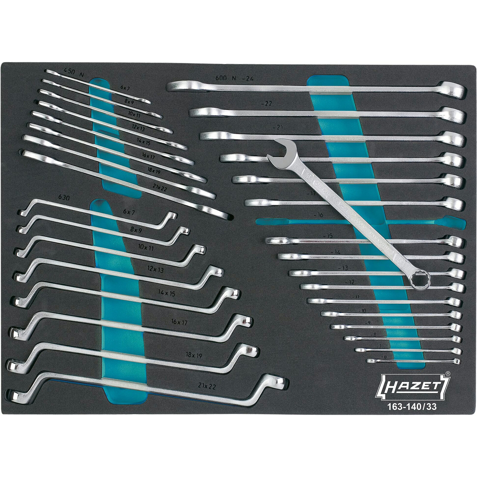 Jeu de clés de serrage 33 pièces profils 12 et 6 pans mousse bimatière SIS HAZET - 163-140/33