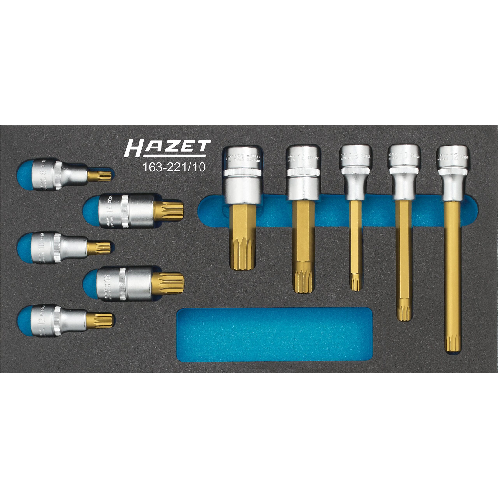 Jeu de douilles mâles XZN 1/2 pouce 10 pièces avec mousse SIS HAZET - 163-221/10