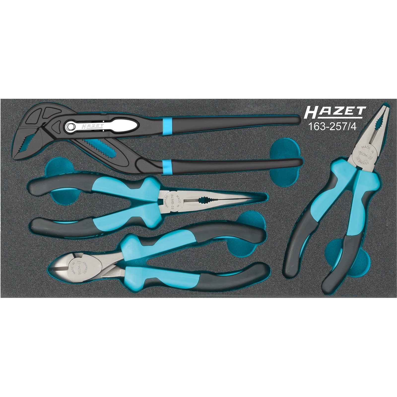 Jeu de pinces 4 pièces avec pince multiprise 760-2 mousse bimatière SIS 1/3 342 x 172 mm HAZET - 163-257/4