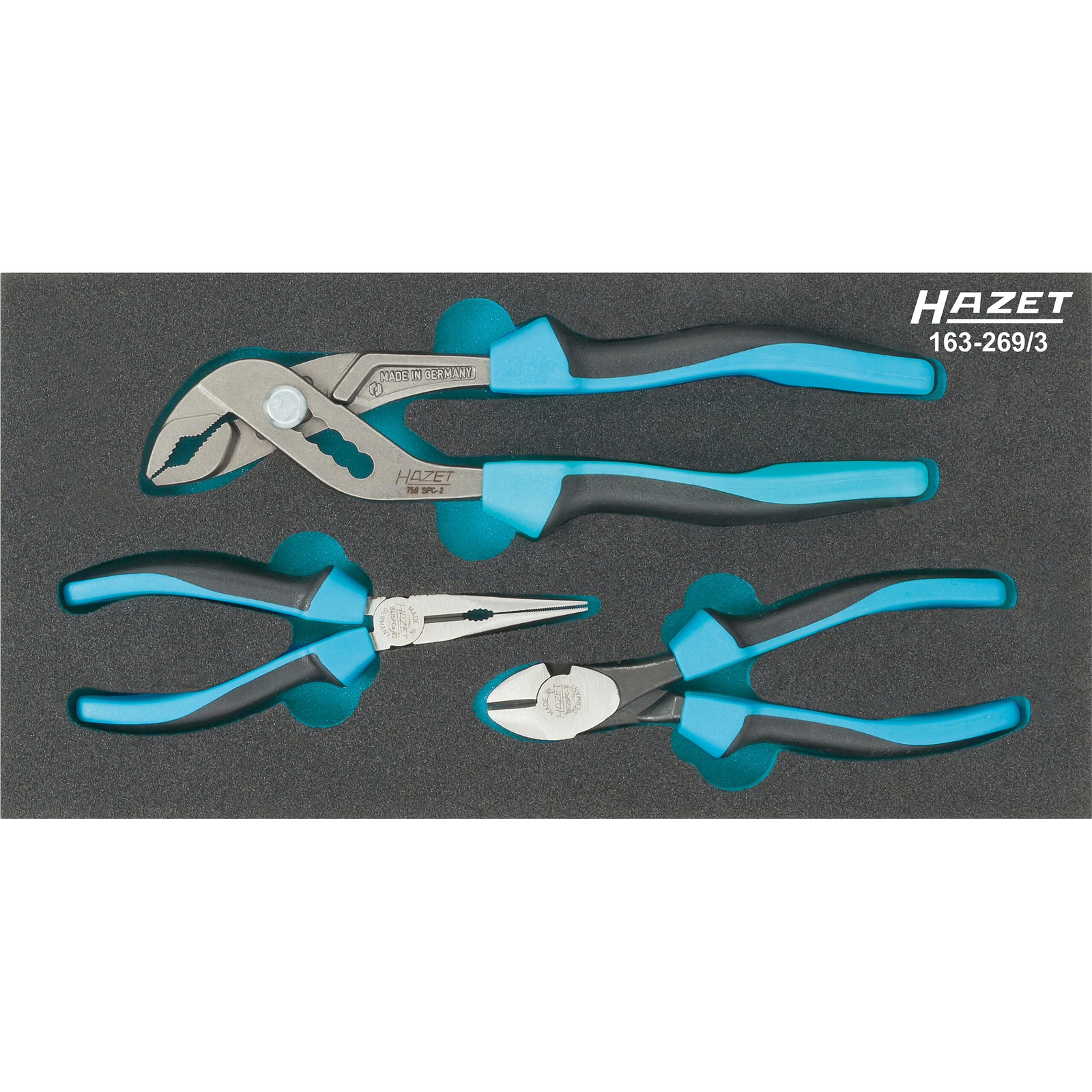 Jeu de pinces 3 pièces mousse bimatière Safety-Insert-System 1/3 342x172 mm HAZET - 163-269/3