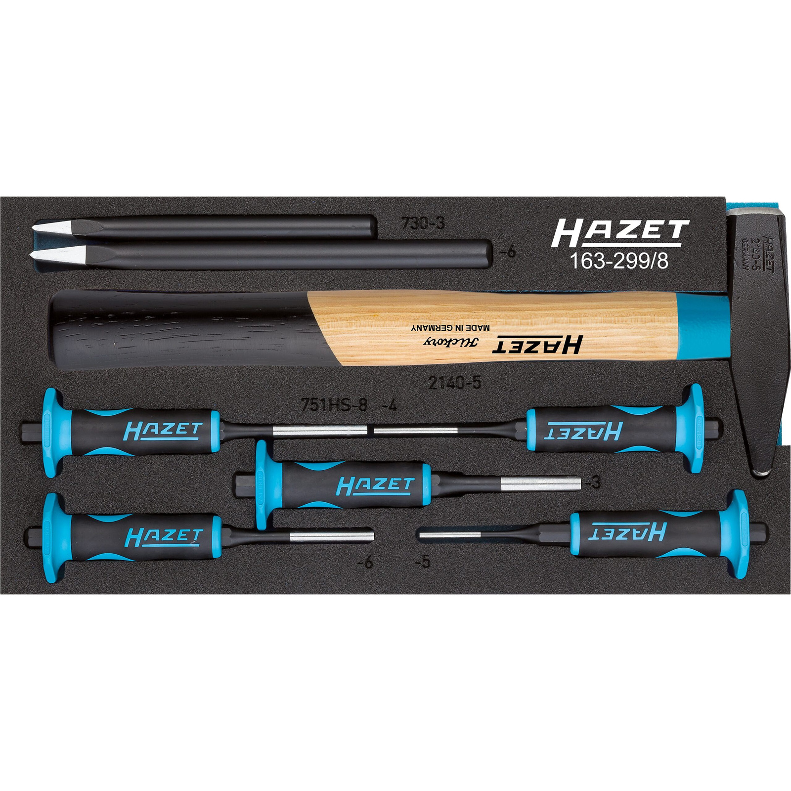 Jeu de chasse-goupilles 8 pièces mousse bimatière Safety-Insert-System 1/3 342x172 mm HAZET - 163-299/8