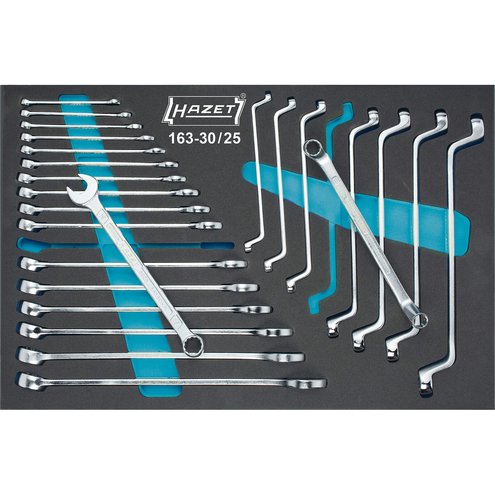 Jeu de clés mixtes 25 pièces profil 12 pans 3/3 519x342 mm avec mousse SIS HAZET - 163-30/25