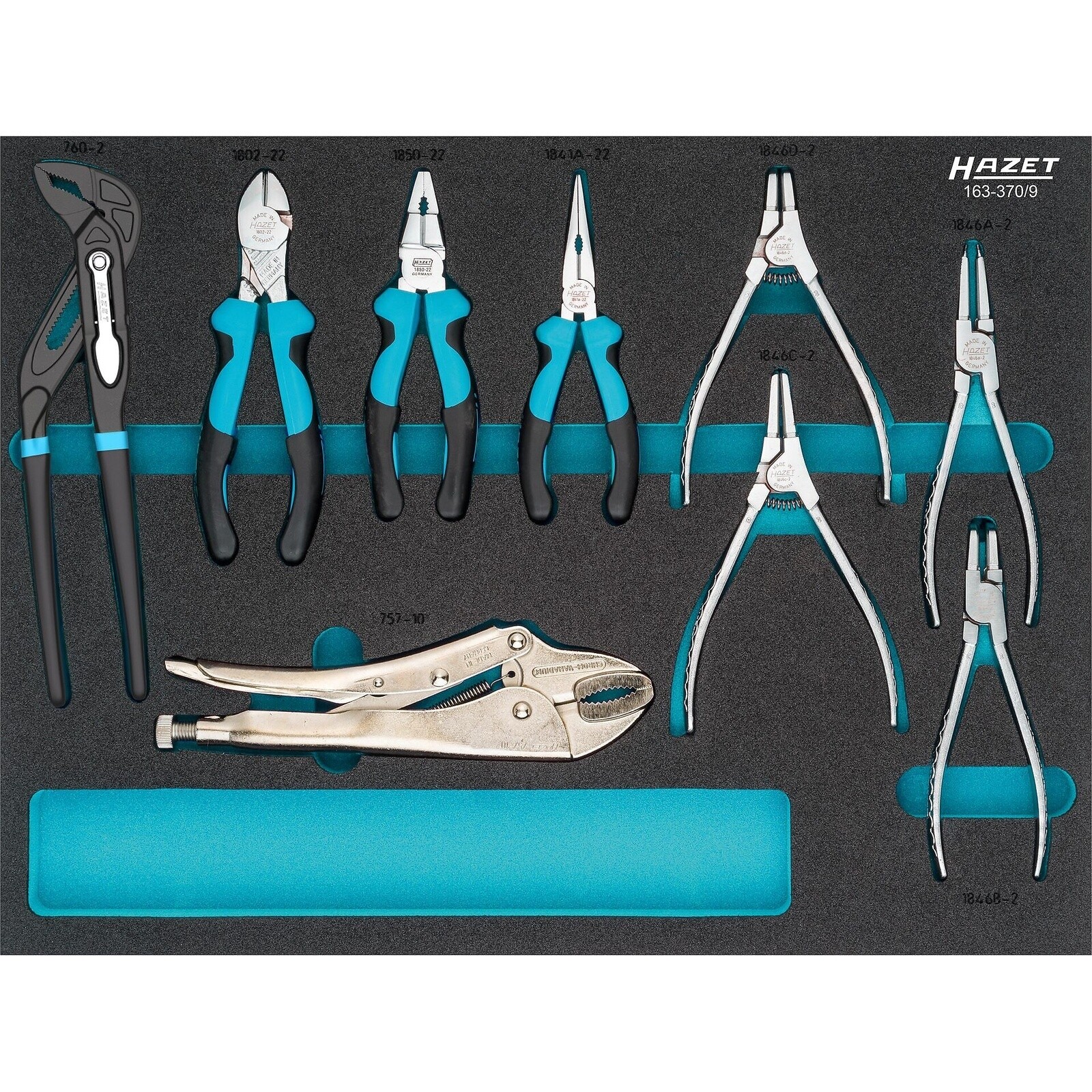 Jeu de pinces carré creux 1/4 pouce 9 pièces avec profil traction extérieur 6 pans HAZET - 163-370/9