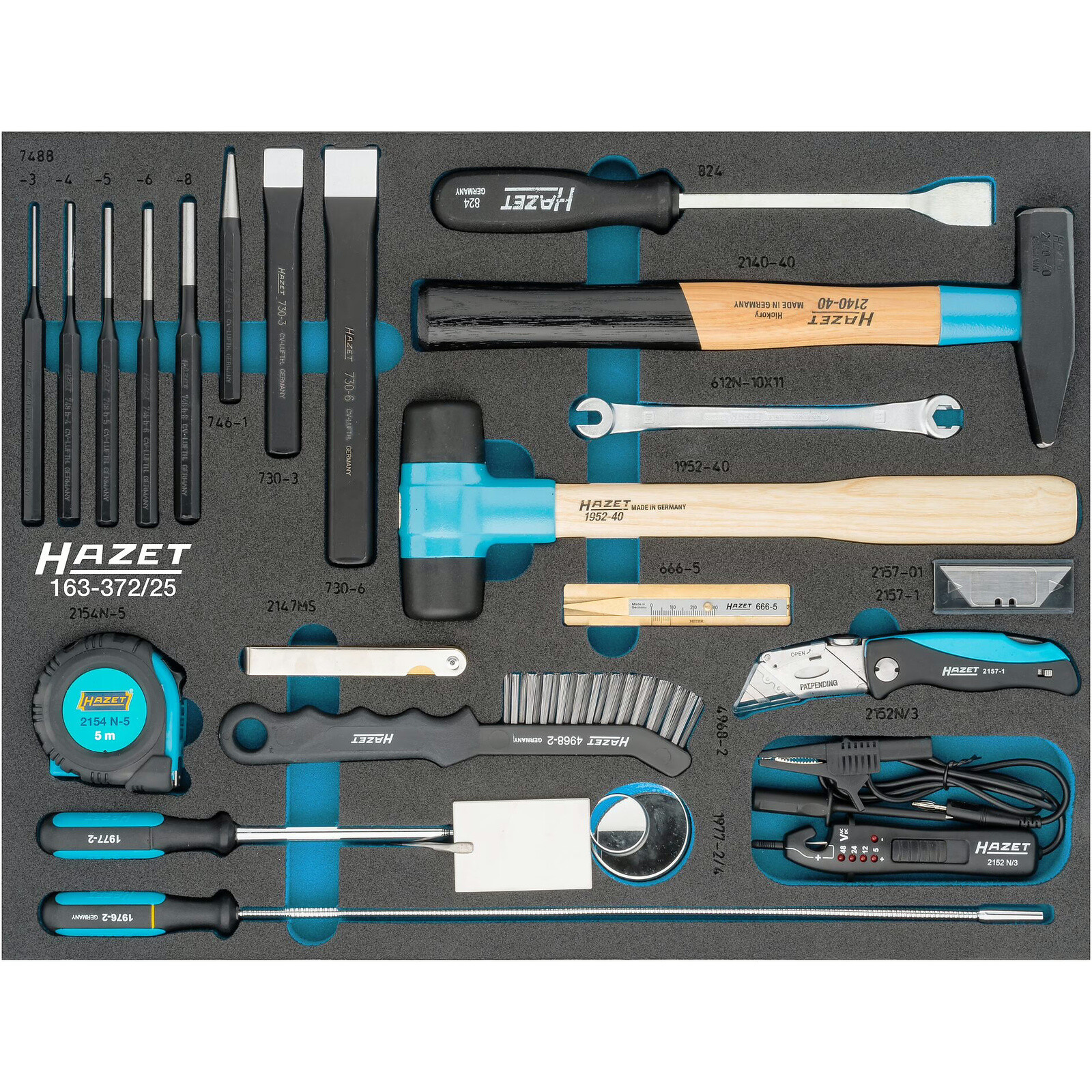 Jeu d'outils universels profil extérieur 6 pans 25 pièces mousse Safety-Insert-System HAZET - 163-372/25