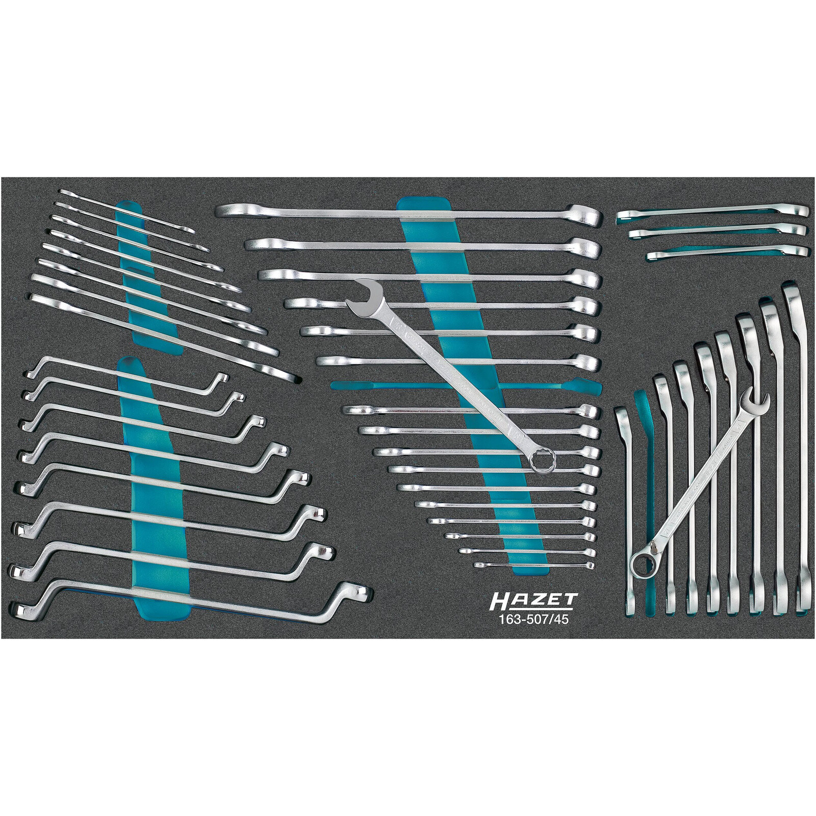 Jeu de clés de serrage 45 pièces profils 6 et 12 pans mousse bimatière SIS HAZET - 163-507/45