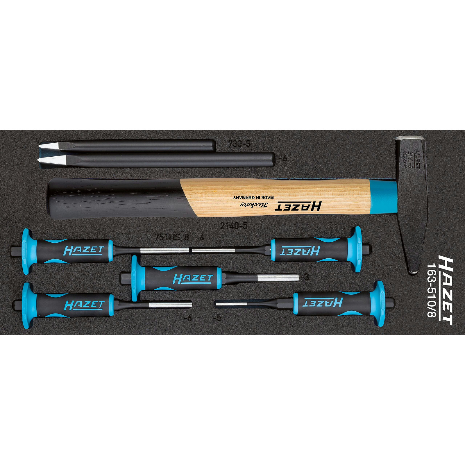 Jeu de chasse-goupilles 8 pièces mousse bimatière Safety-Insert-System 1/3+ 392x172 mm HAZET - 163-510/8