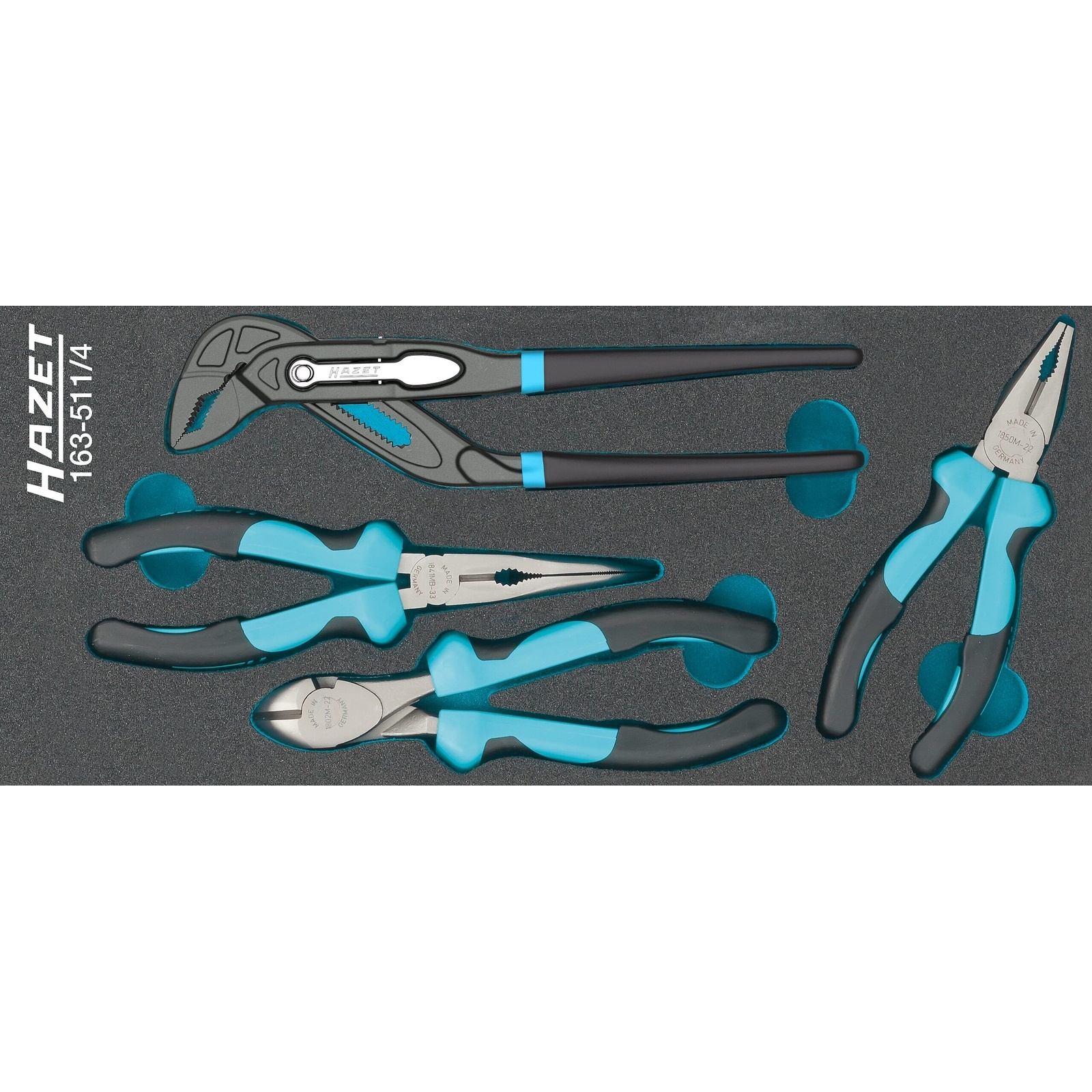 Jeu de pinces 4 pièces avec garniture mousse bimatière Safety-Insert-System HAZET - 163-511/4