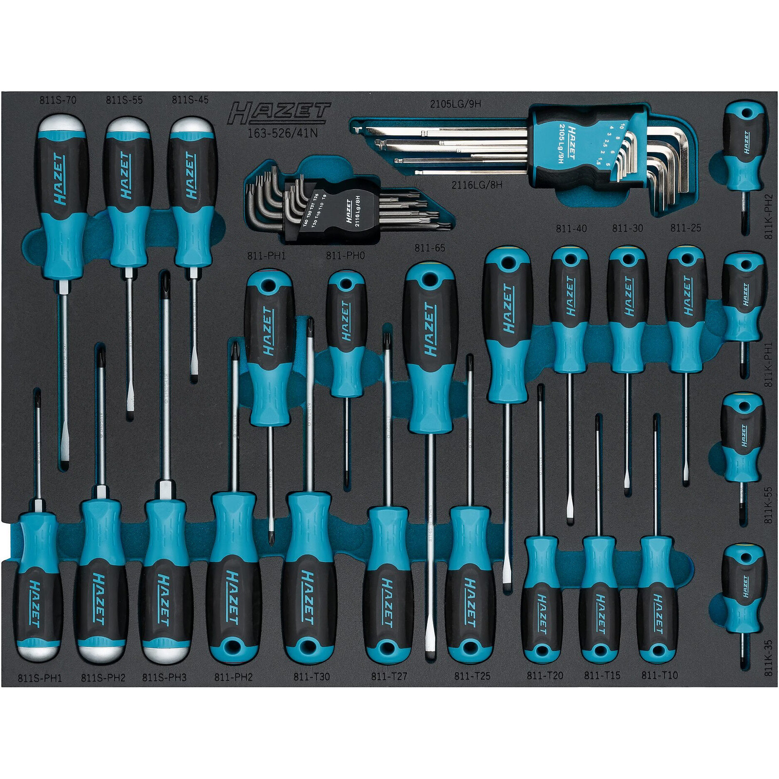 Jeu de tournevis 41 pièces profils fente Phillips PH TORX six pans mousse SIS HAZET - 163-526/41N