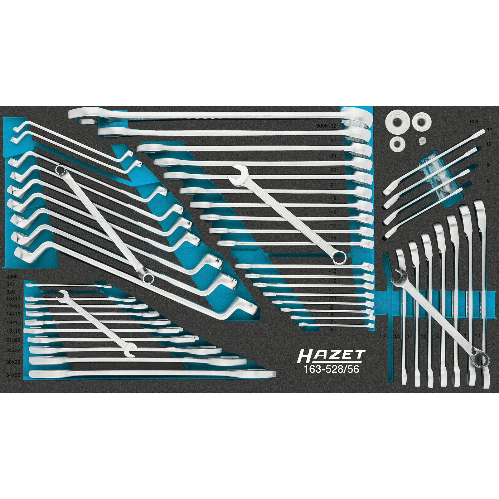 Jeu de clés de serrage 56 pièces profils 6 et 12 pans avec garniture mousse Safety-Insert-System HAZET - 163-528/56