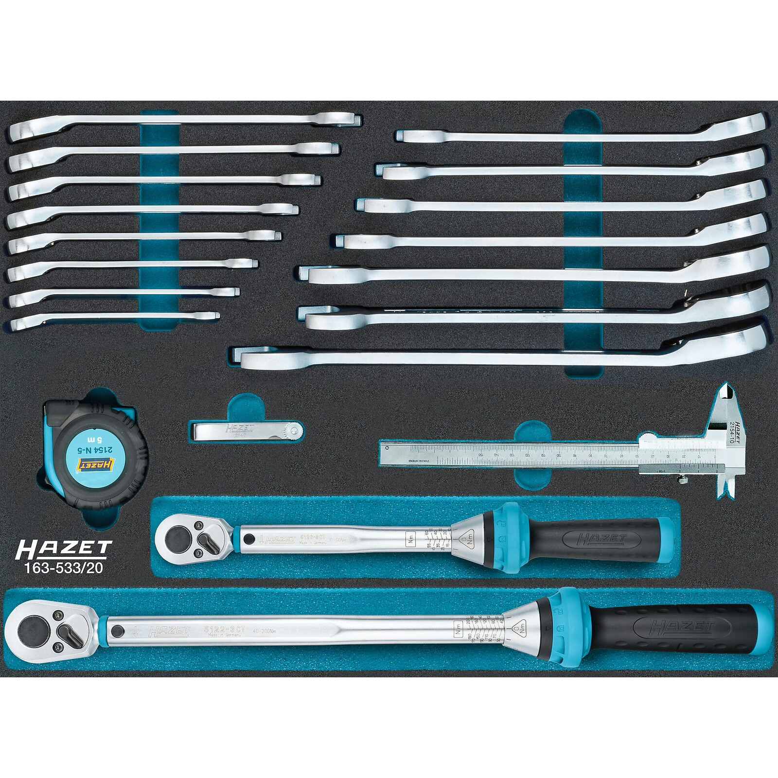 Jeu d'outils universels 20 pièces Profil Traction extérieur 12 pans et 6 pans avec mousse SIS HAZET - 163-533/20