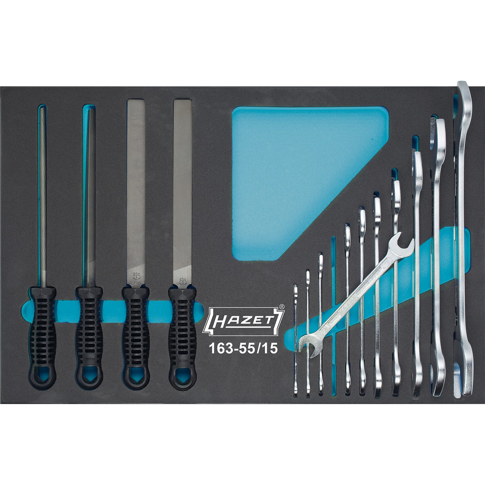 Jeu d'outils 15 pièces clés à fourche doubles profil 6 pans avec limes HAZET - 163-55/15