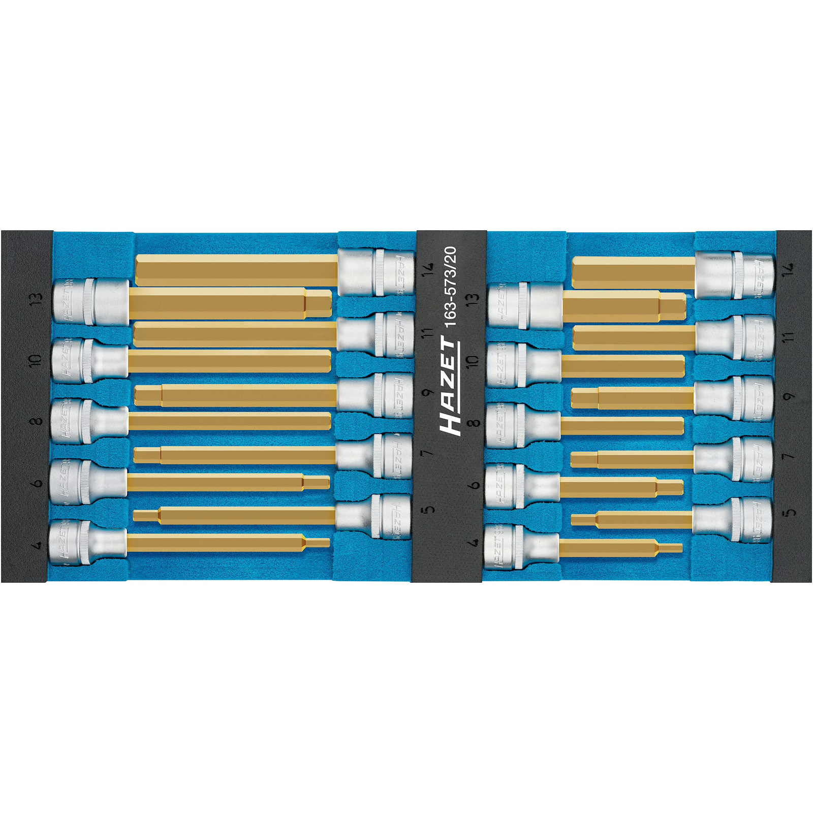 Jeu de douilles mâles carré creux 1/2 pouce 20 pièces profil six pans intérieurs HAZET - 163-573/20