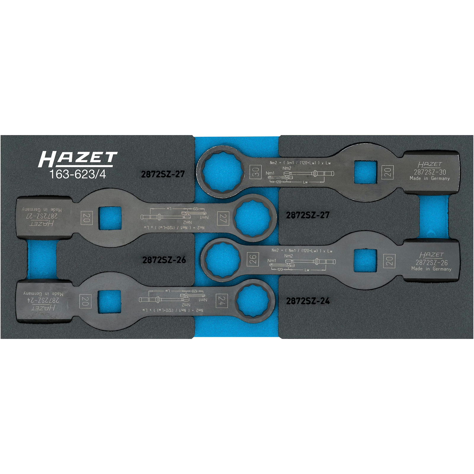 Jeu de clés polygonales à frapper 4 pièces carré creux 3/4 pouce 12 pans avec mousse SIS HAZET - 163-623/4
