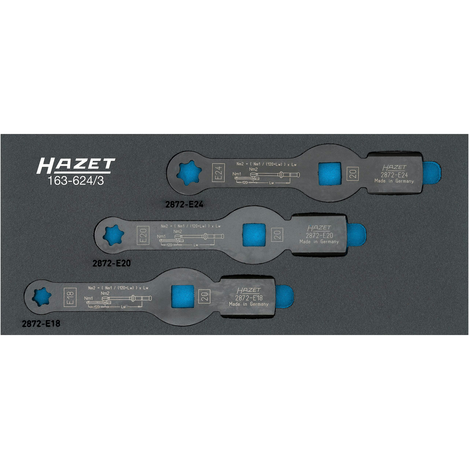Jeu de clés polygonales à frapper 3 pièces carré creux 3/4 pouce 20 mm profil TORX extérieur HAZET - 163-624/3